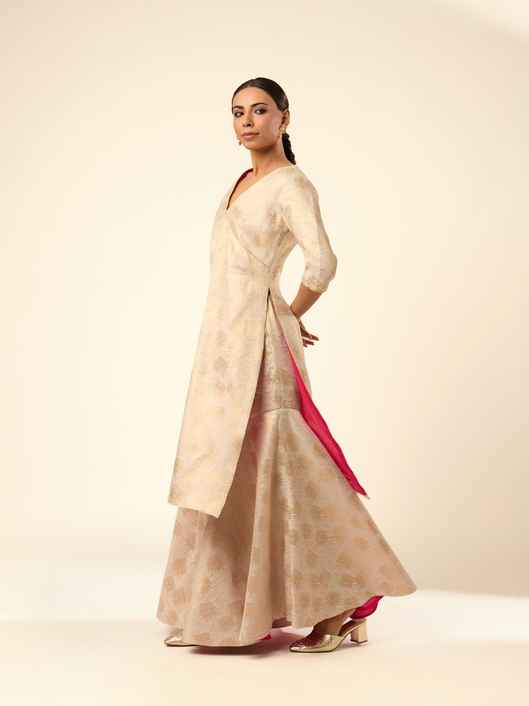Lotus Jaal Baranasi Silk Kurta- Ivory
