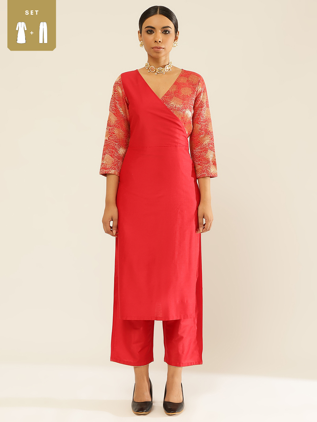 Overlapped zari Banarasi Kurta Set