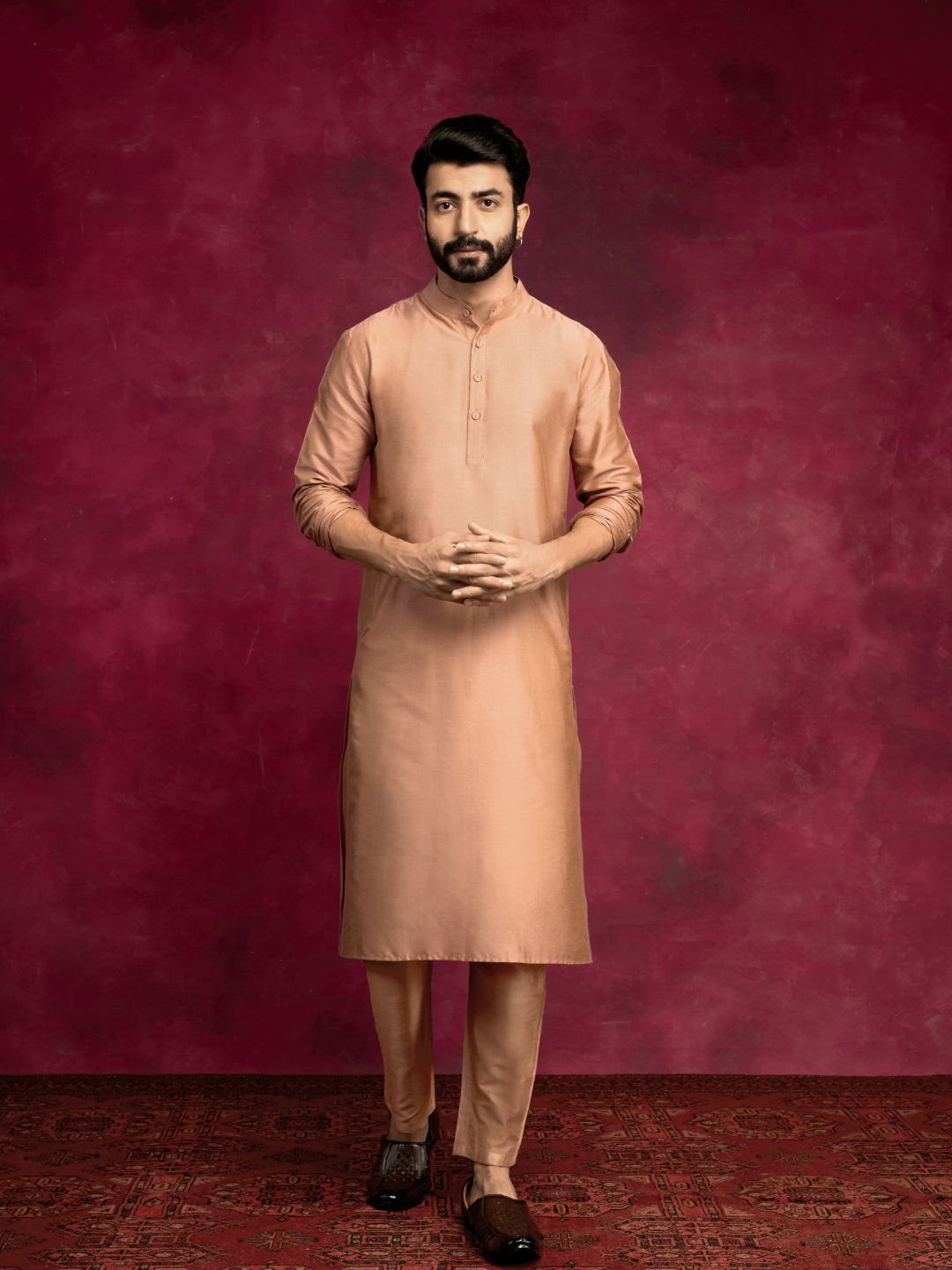 Mandarin collar Straight kurta- Coffee brown