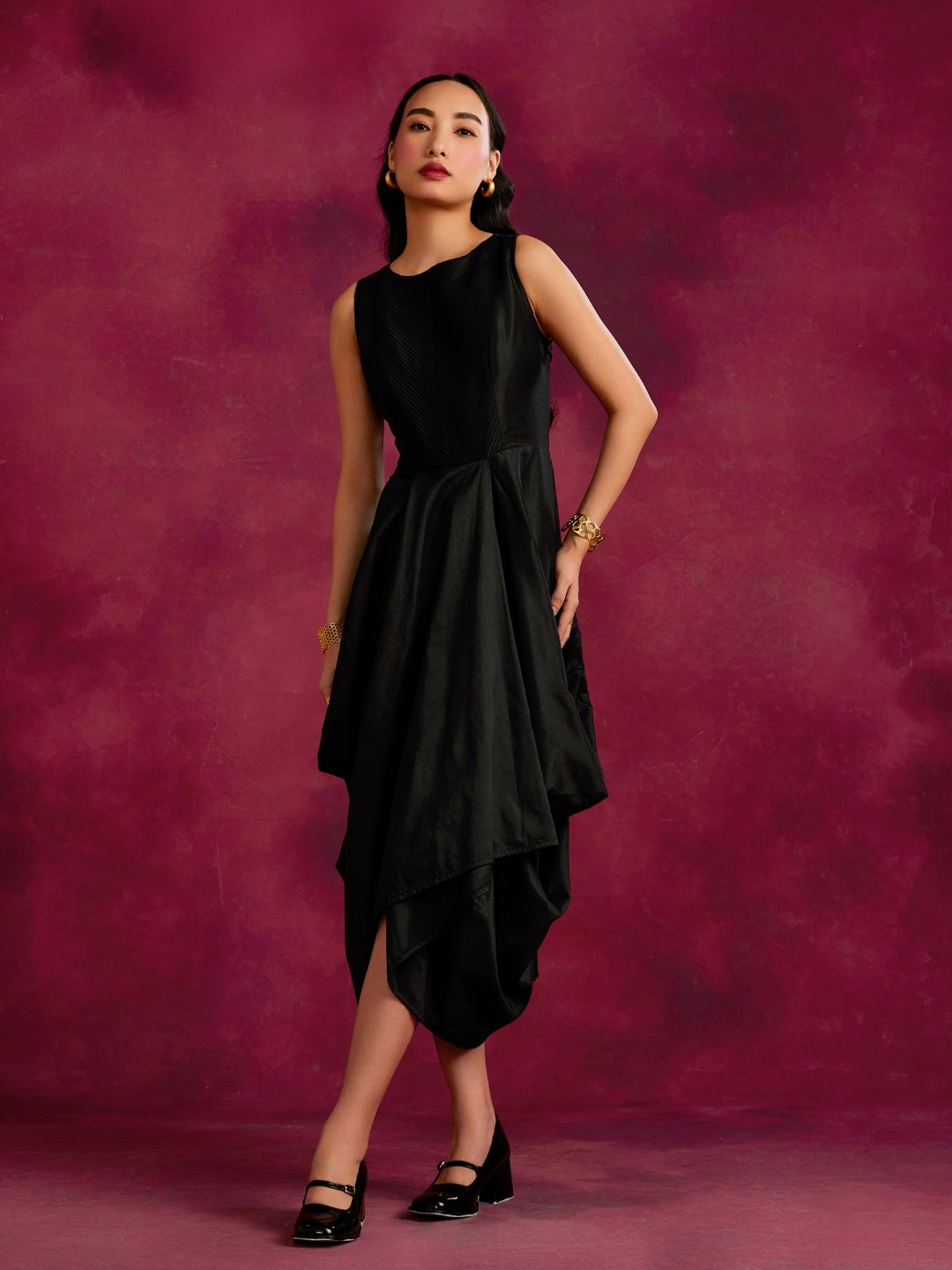 Asymmetrical cowl dress- Black