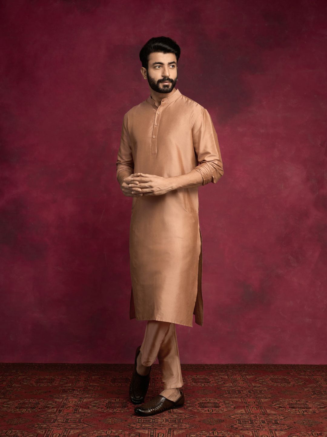Mandarin collar Straight kurta- Coffee brown