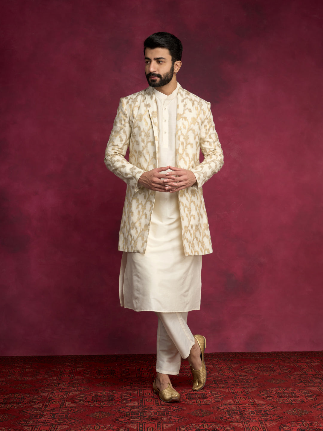 Mandarin collar Straight kurta- Ivory