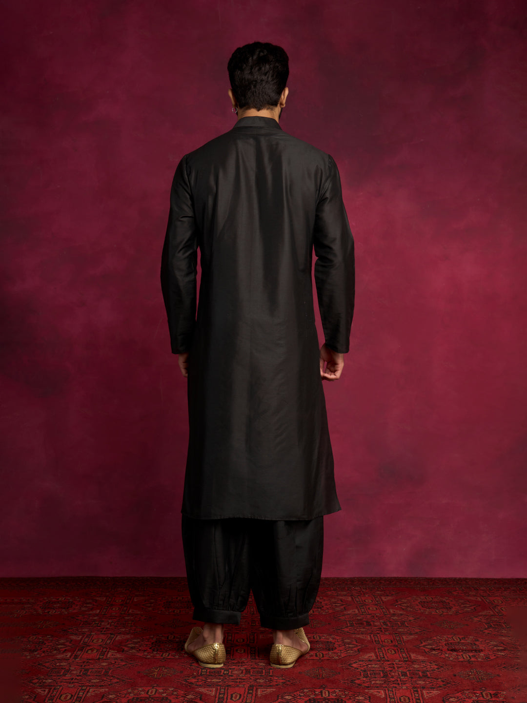 Loop buttons closure kurta Set - Rich Black