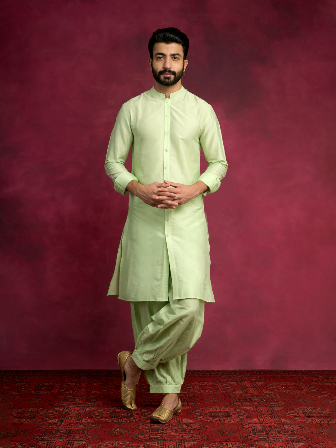 Buttoned down kurta - Pistachio green