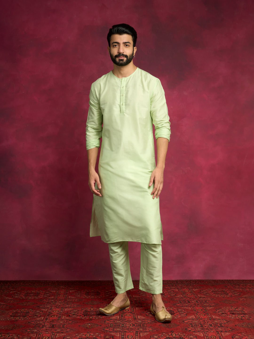 Circular neck straight kurta Set - Pistachio green