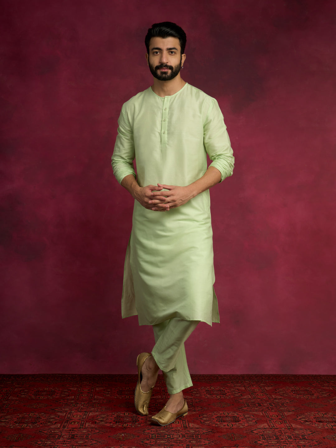Circular neck straight kurta Set - Pistachio green