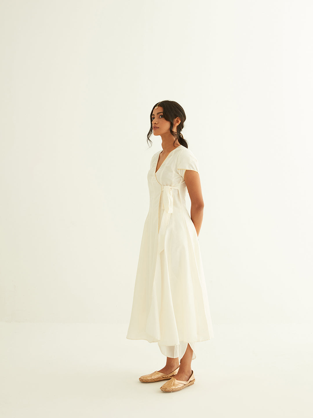 Panelled banarasi angrakha detailed with Gota Patti - Pearl White