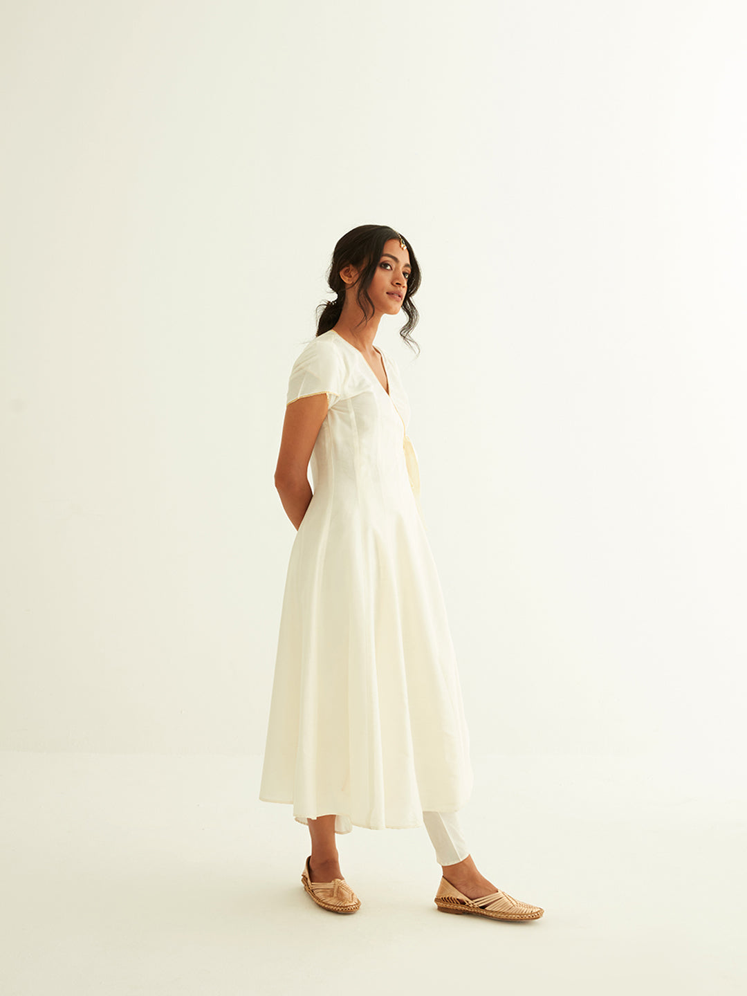 Panelled banarasi angrakha detailed with Gota Patti - Pearl White