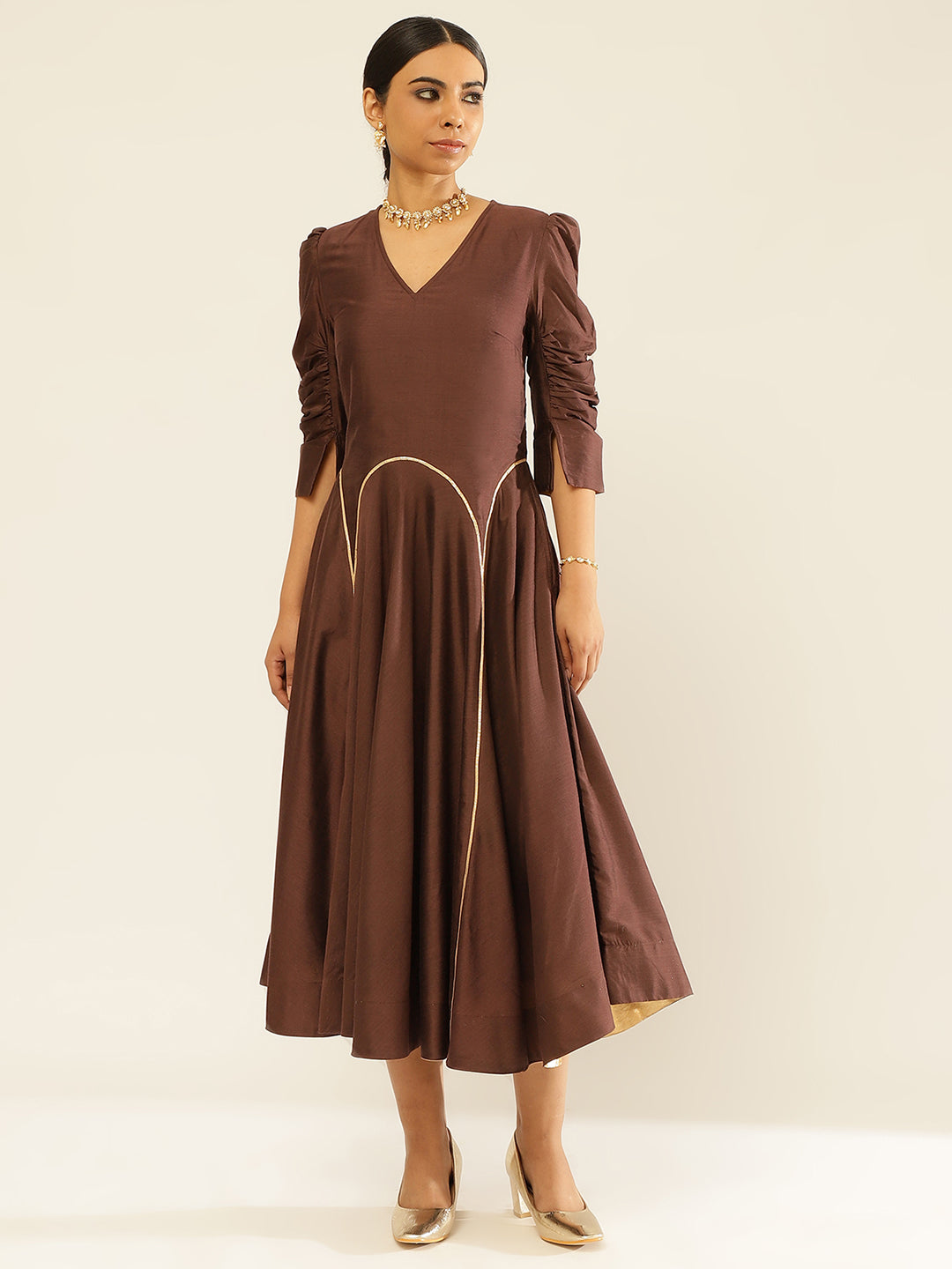 Circular Panelled Dress Highlighted With Gota Patti