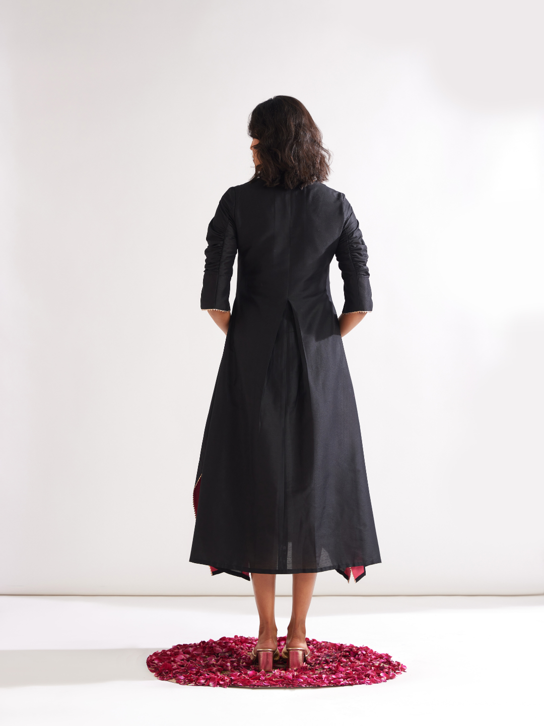 Inverted box pleat flare Dress- Rich black