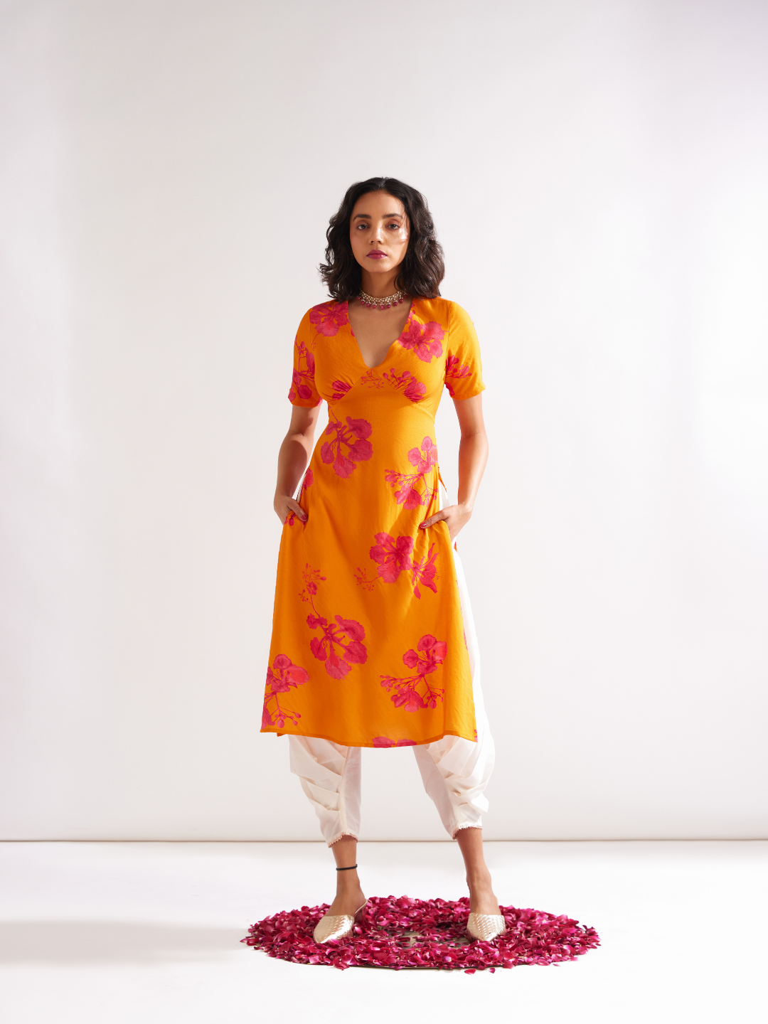 Gulmohar back tie-up kurta- Spicy Orange