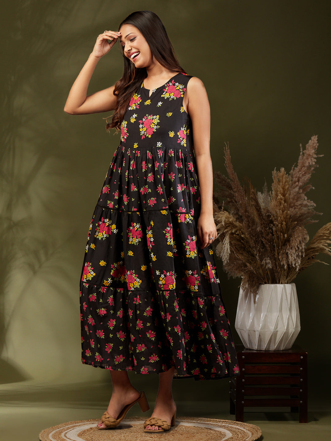 Robe Sans Manches New Look - Imprimé Floral Ethnique Noir - Taille 18 - Neuf Sans étiquettes