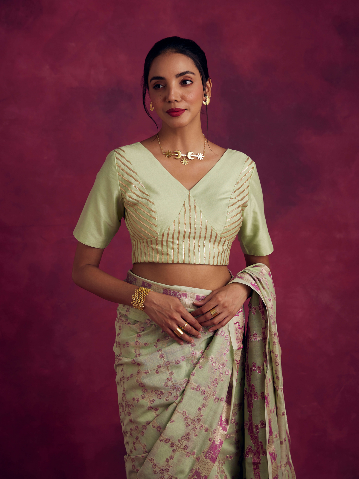 Banarasi blouse with gota patti detail- Pistachio green