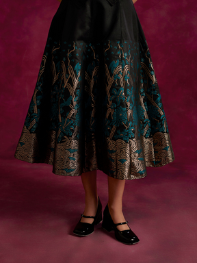 Panelled skirt with zari work hem- Black