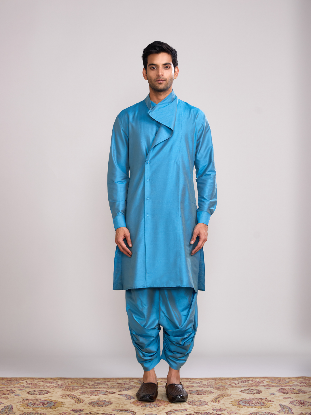 Overlap draped neck kurta- Blue moon