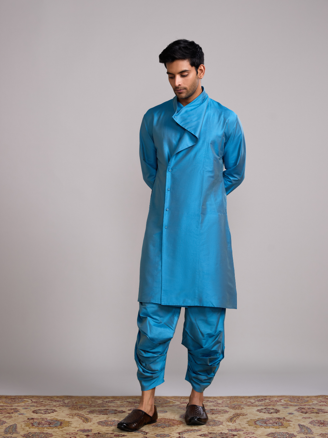 Overlap draped neck kurta- Blue moon