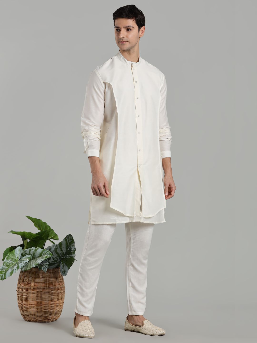 White Flap Detail Button Down Kurta