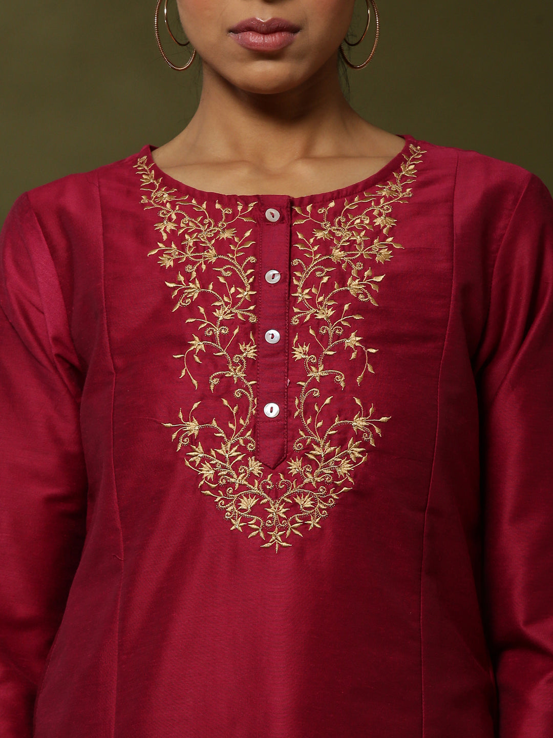 Embroidered 3pc kurta set with contrast print dupatta-pink