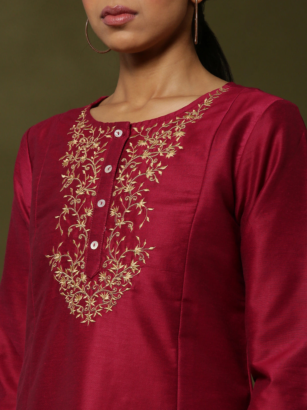 Embroidered 3pc kurta set with contrast print dupatta-pink