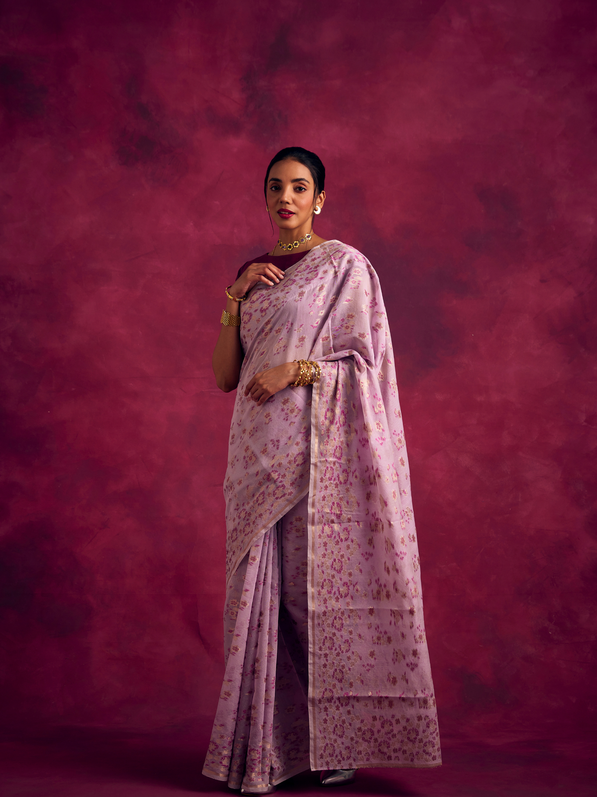 Banarasi sakura woven zari saree-Lavender
