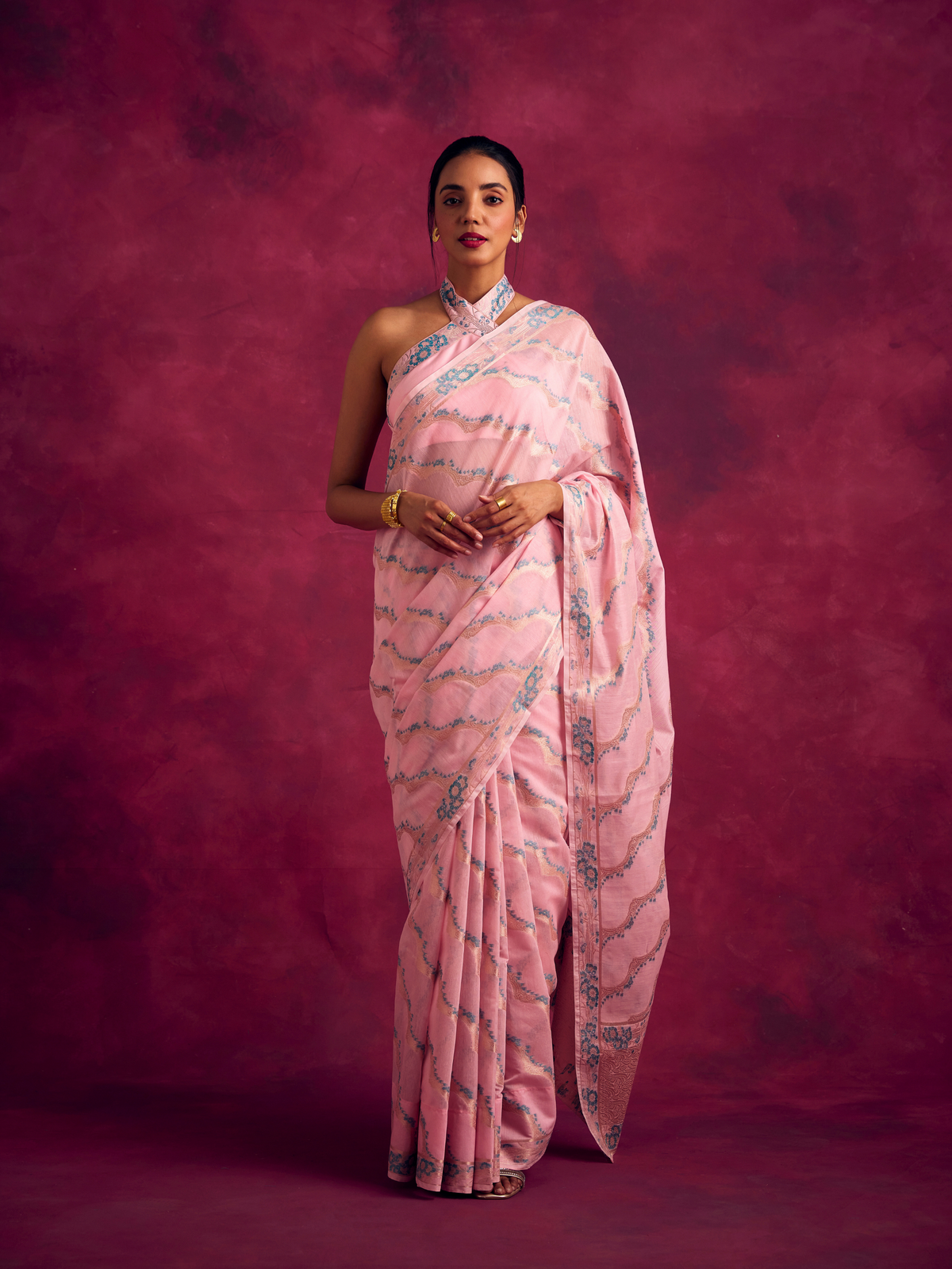 Banarasi kamikaze woven zari saree-Pastel Pink