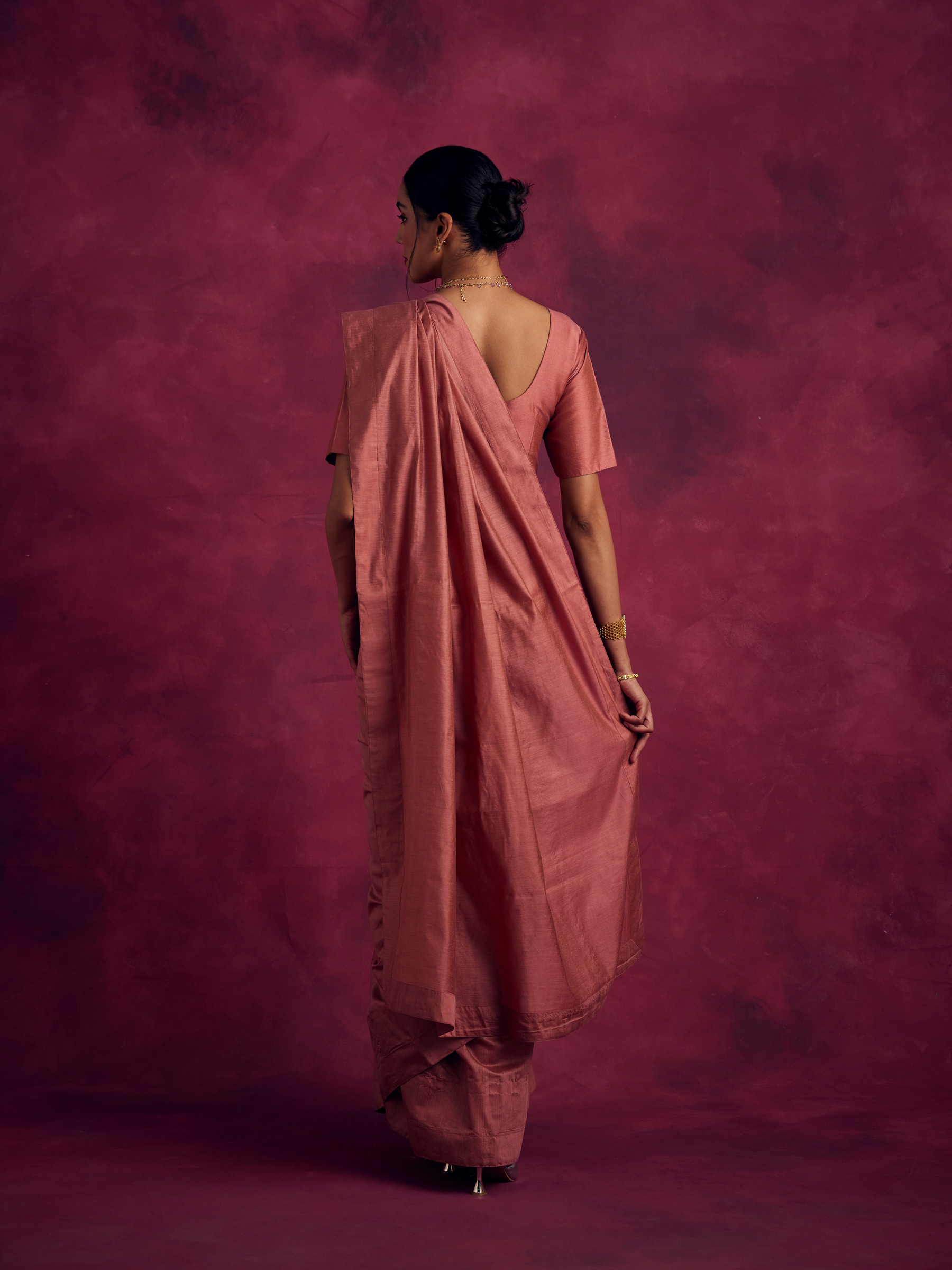 Semi Chinia Silk woven saree -Rose Brown