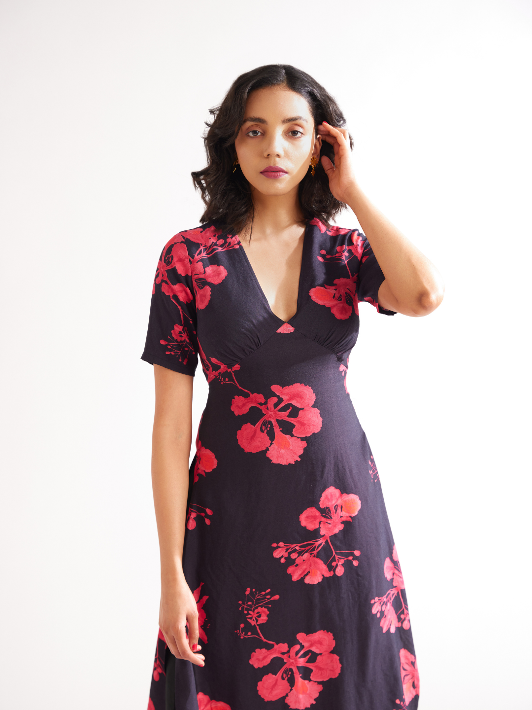 Gulmohar back tie-up kurta Paired with side pleated dhoti- Rich black