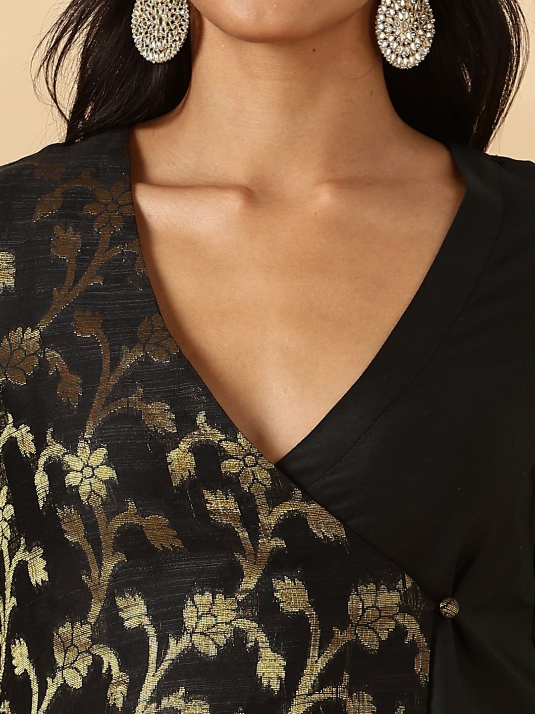 Black Brocade Angrakha Kurta and Pant Set