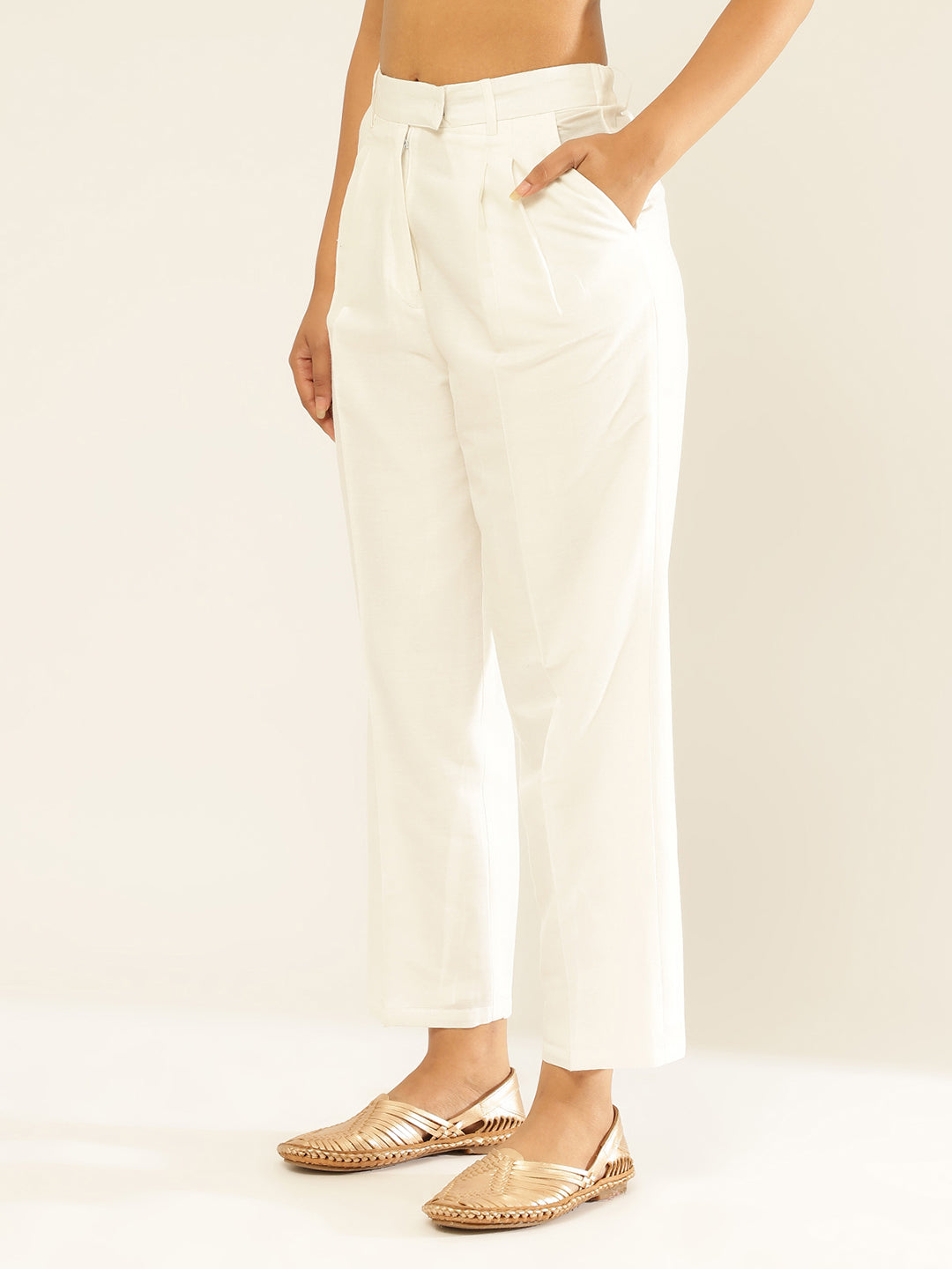 Cotton Semi-Formal Trouser-Pearl White