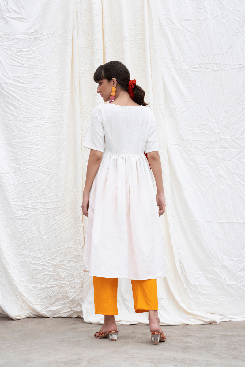 Marshmellow White Mangalgiri Button Down Kurta and Pant