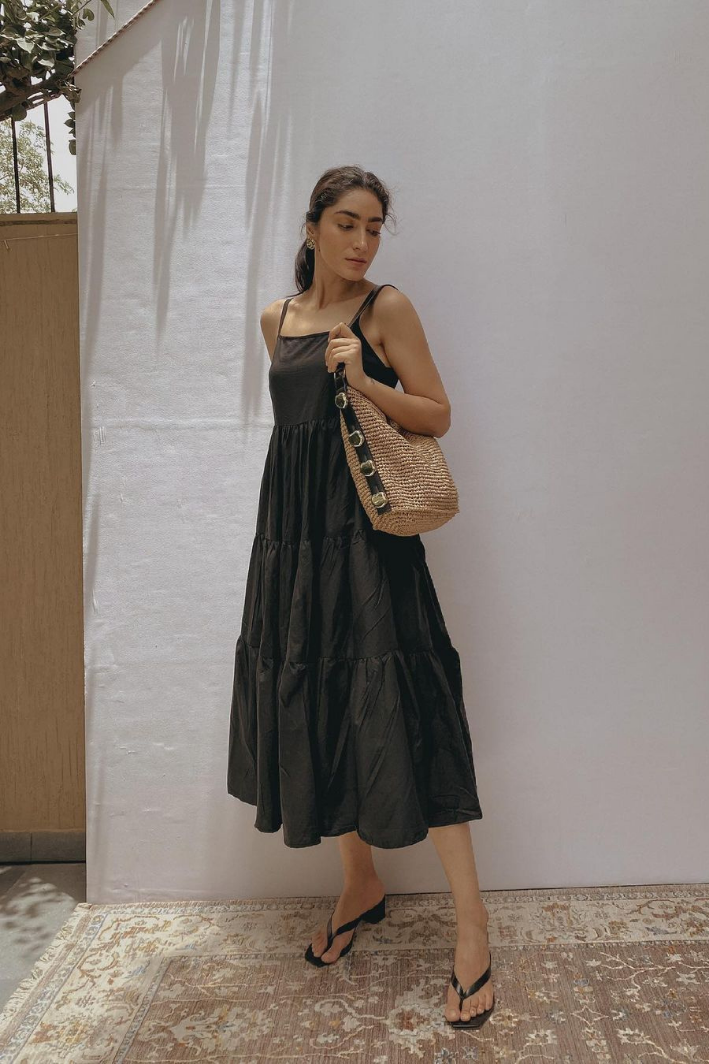 Black tiered maxi shop dress