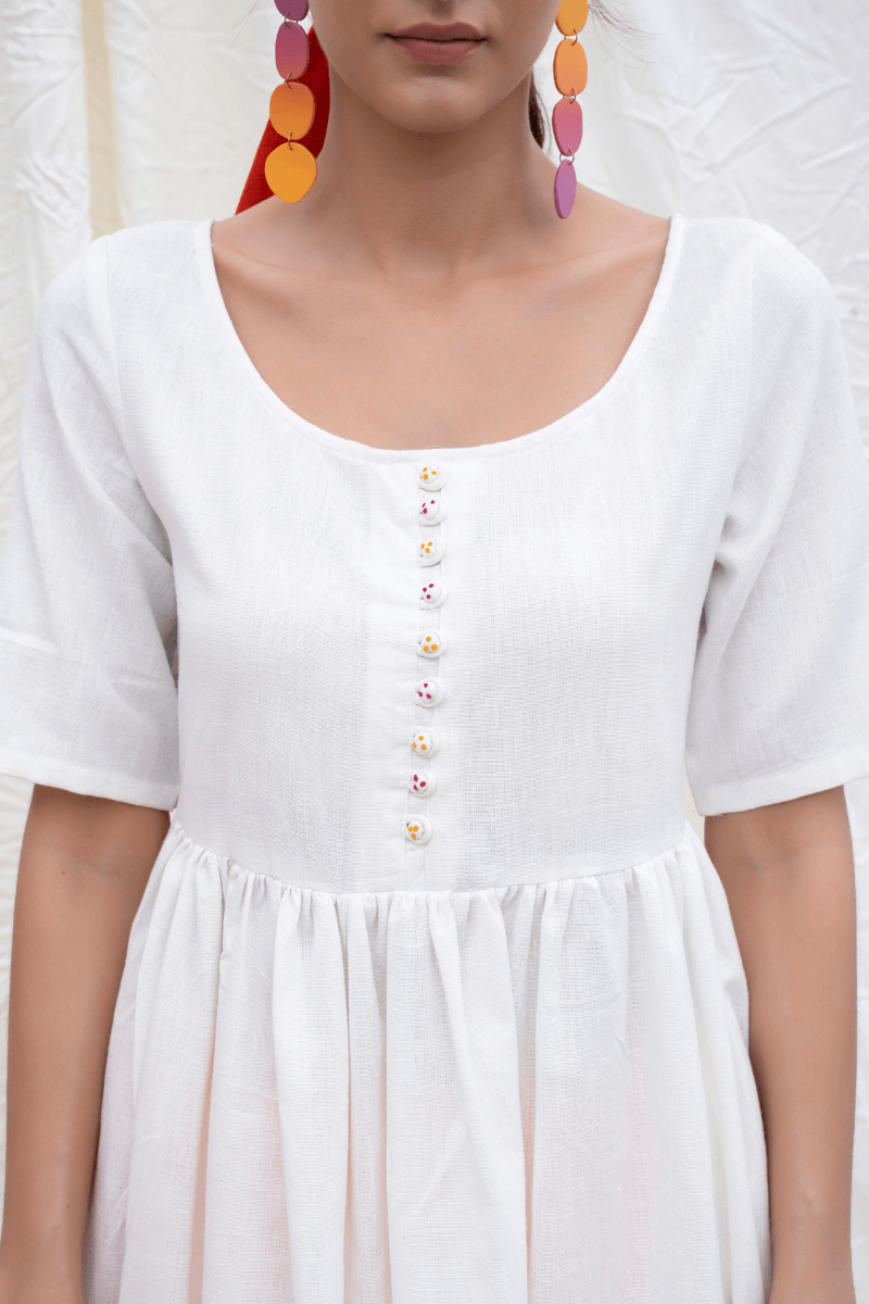 Marshmellow White Mangalgiri Button Down Kurta and Pant