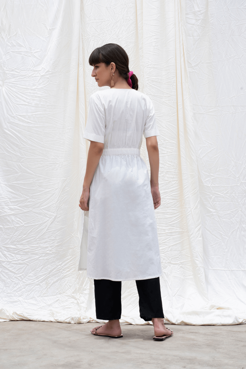 Marshmellow White Elasticated Wasitline Kurta With Pant
