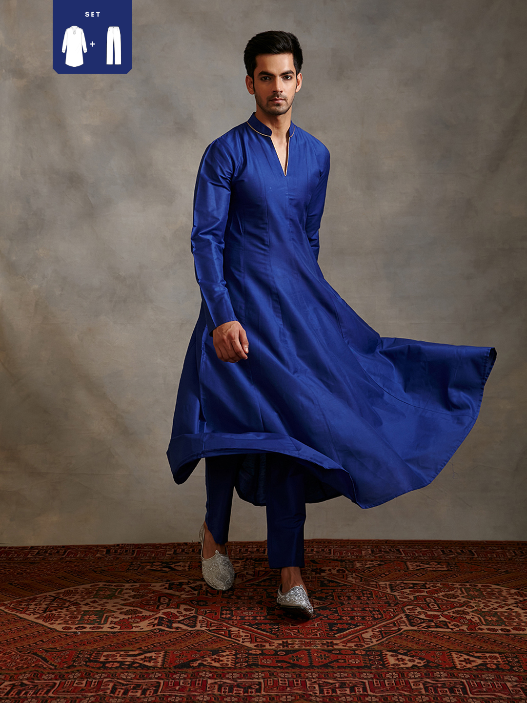 Banarasi paneled Anarkali kurta Set-imperial blue