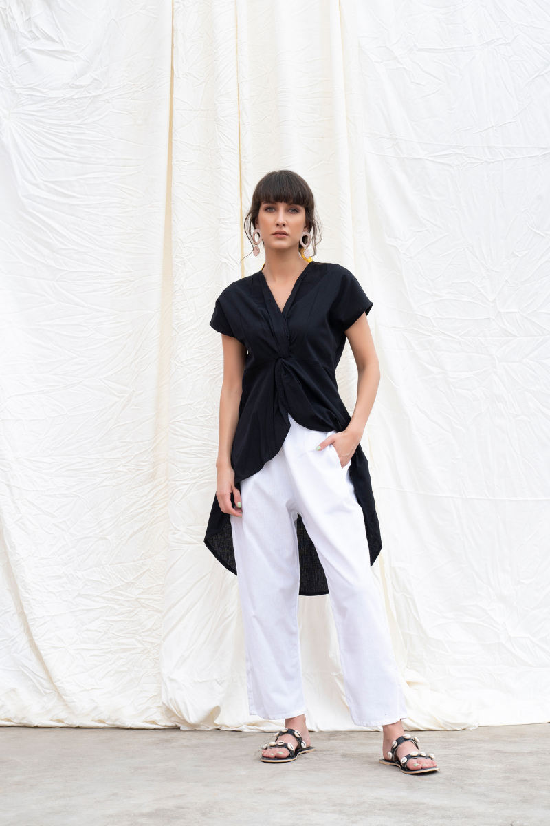 Midnight Black Cotton High Low Tunic