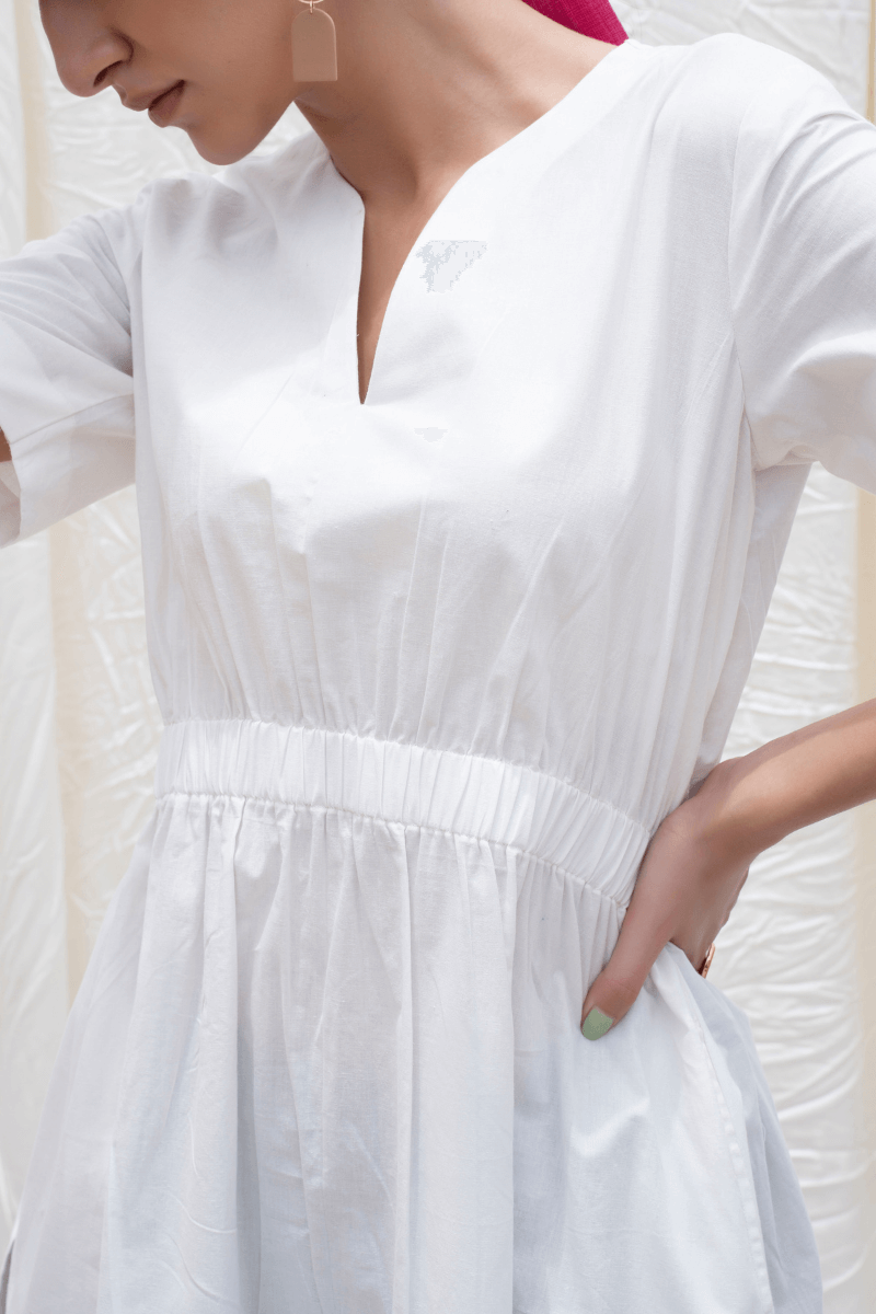 Marshmellow White Elasticated Wasitline Kurta With Pant