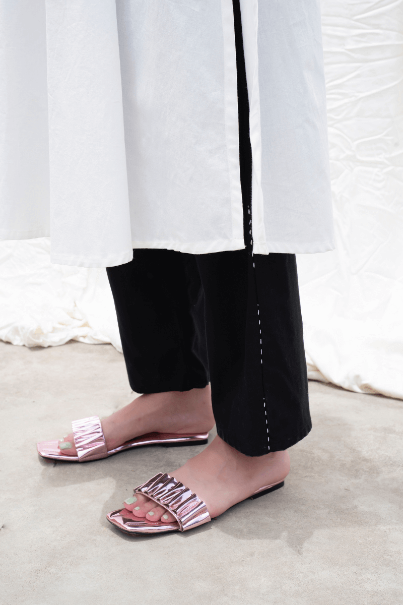 Marshmellow White Elasticated Wasitline Kurta With Pant