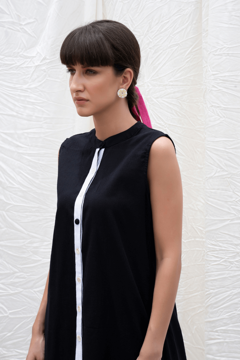 Midnight Black Mangalgiri High-low Kurta With Pants