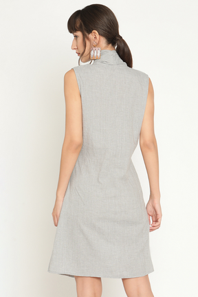 Cross Draped Neck Mini Dress-Smoke Grey