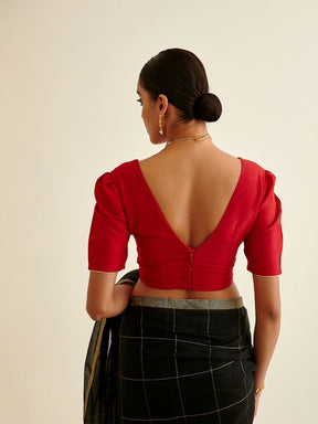 Banarasi blouse with Mutton sleeves-scarlet red