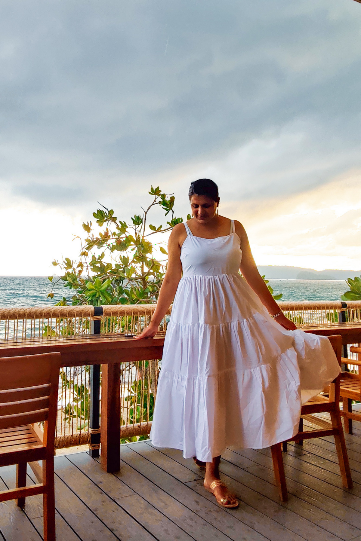 Strappy tiered cotton poplin maxi dress-Marshmallow White