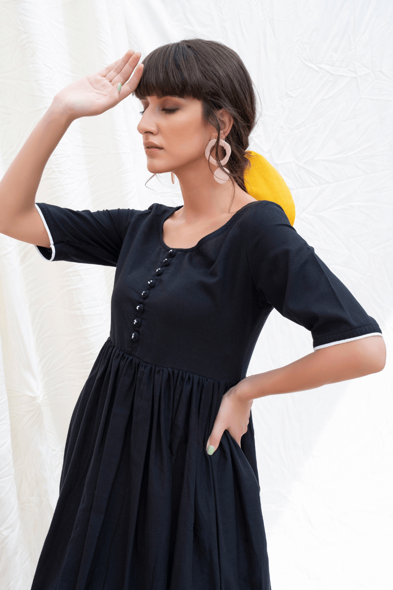 Midnight Black Mangalgiri Button Down Kurta With Pants