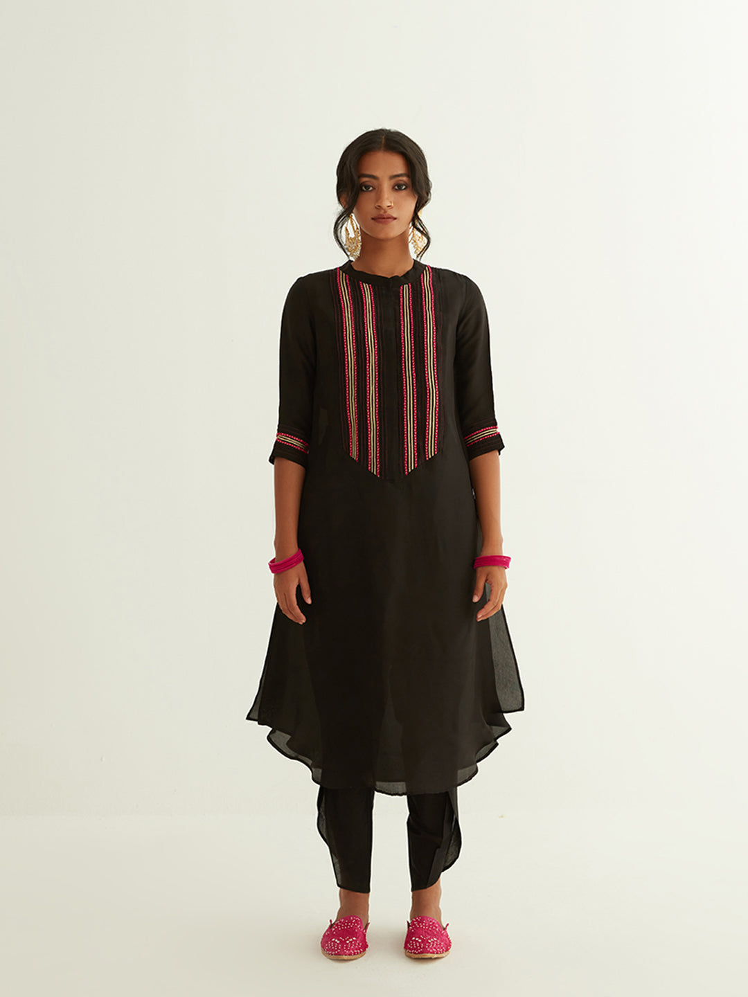 Straight banarasi kurta with a highlighted long placket