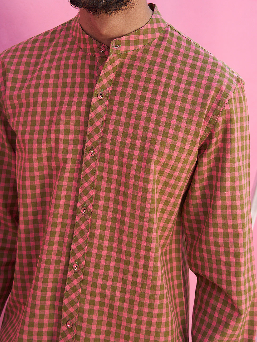 Pink and green gingham checks shirt