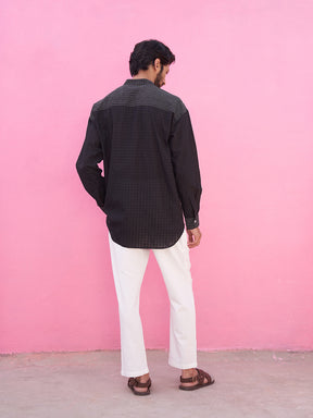 Kantha stripe black panelled shirt