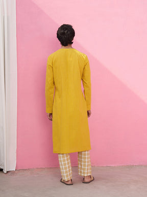 Kantha stripe yellow angrakha kurta