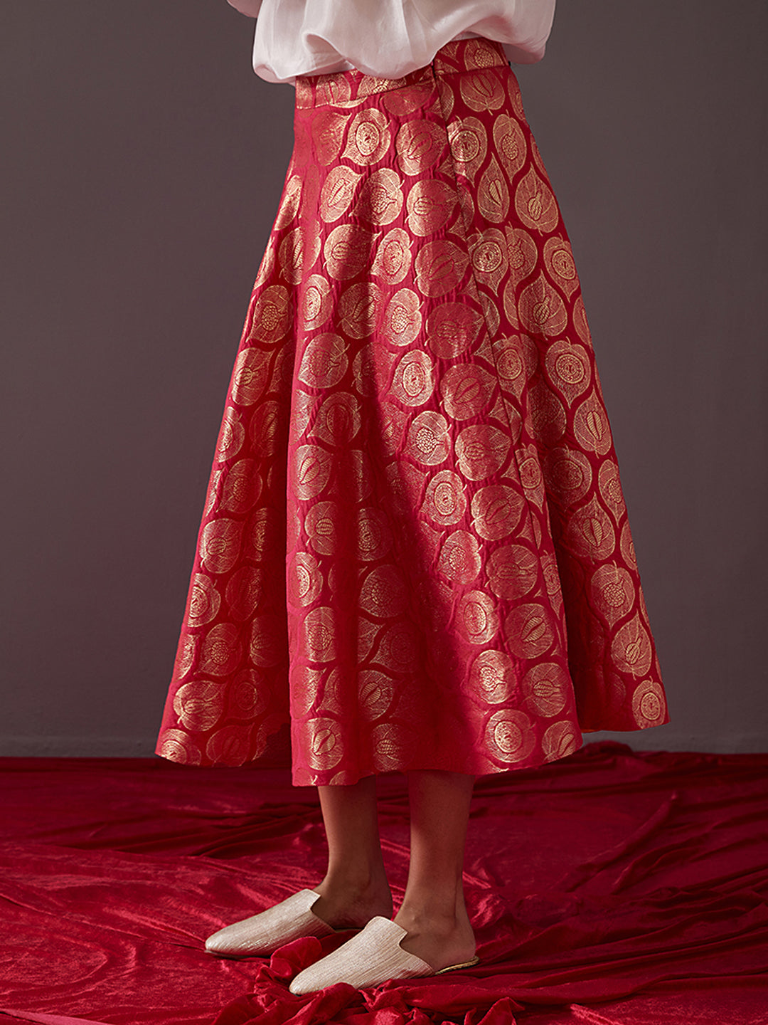 Banarasi zari circular skirt- Fuschia pink