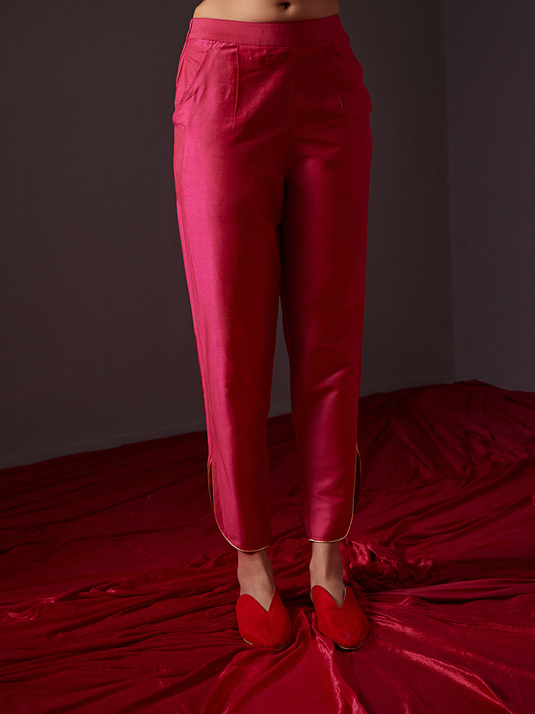 Curved U hem pants -Fuschia Pink