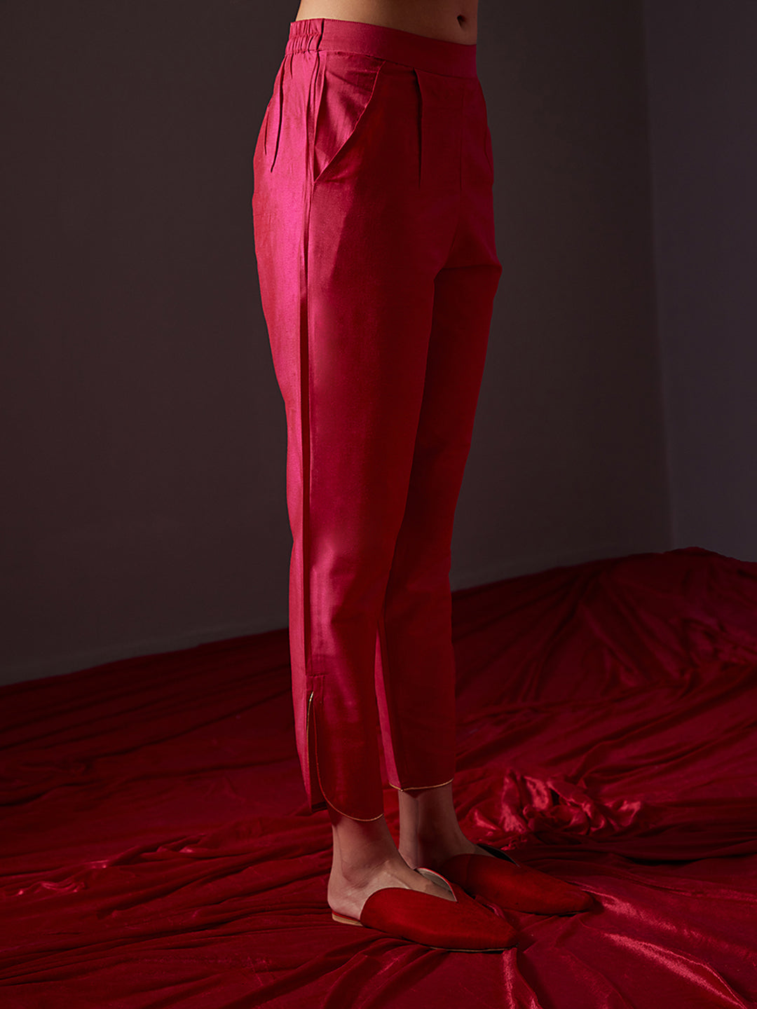 Curved U hem pants -Fuschia Pink