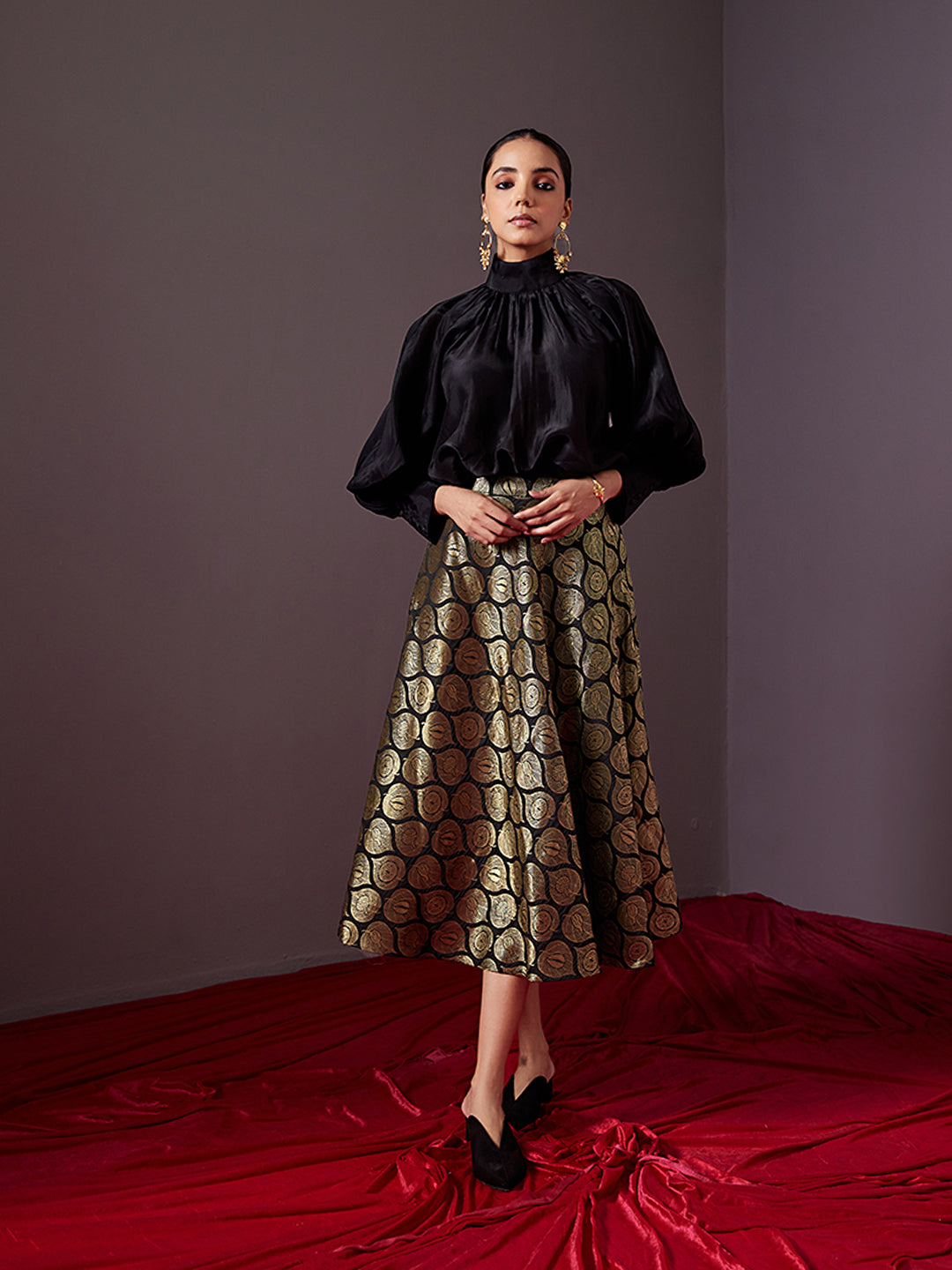 Banarasi zari circular skirt- Metallic black